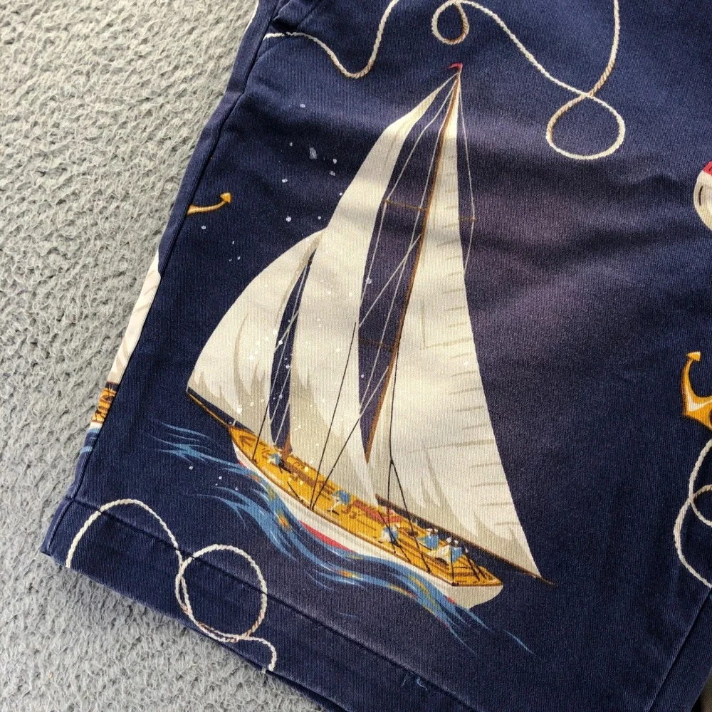 Vintage Polo Ralph Lauren Shorts Men 36 Sailboat AOP Distressed Novelty Chino